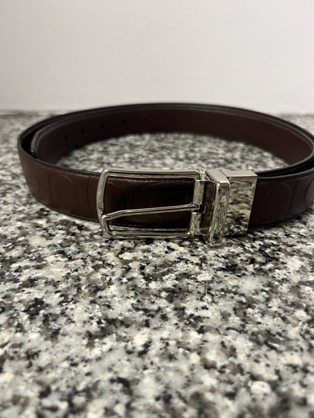 Coach Men's Brown Leather Belt with Silver Buckle